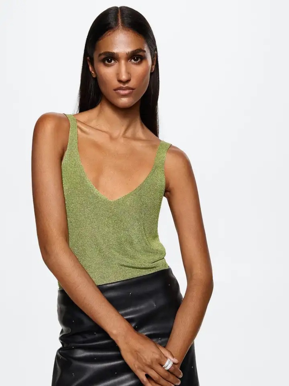 MNG Mango Shimmery Metallic V-Neck Tank Top